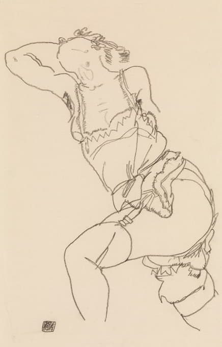 Egon Schiele - Reclining Model in Chemise and Stockings