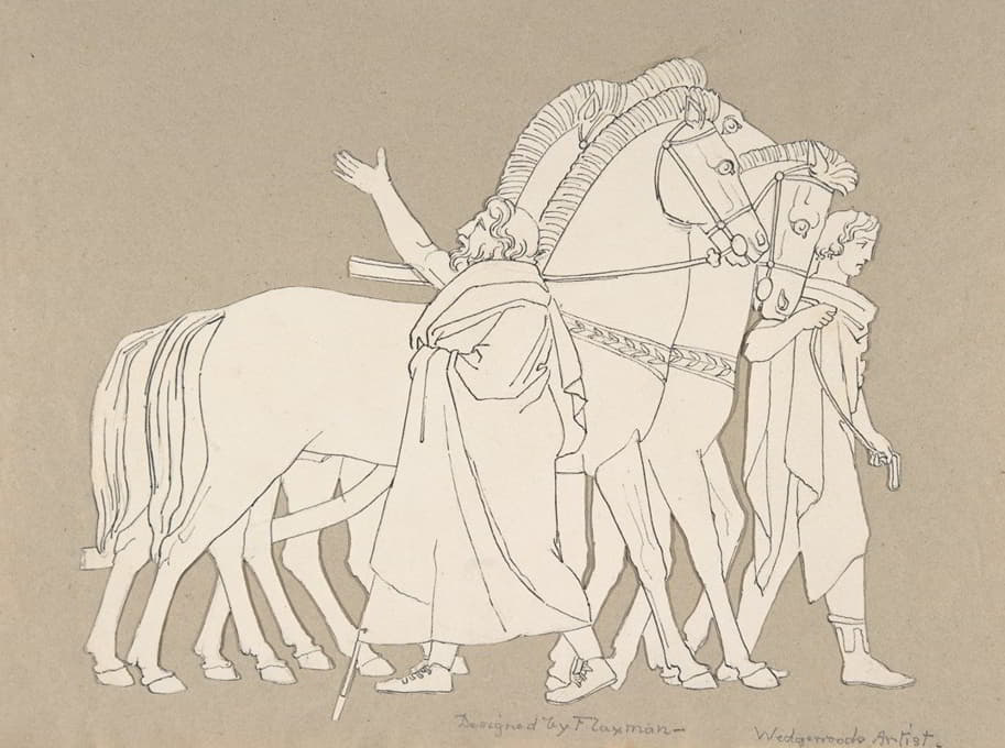 After John Flaxman - Design for large fireplace white tiles produced in Wedgwood’s factory