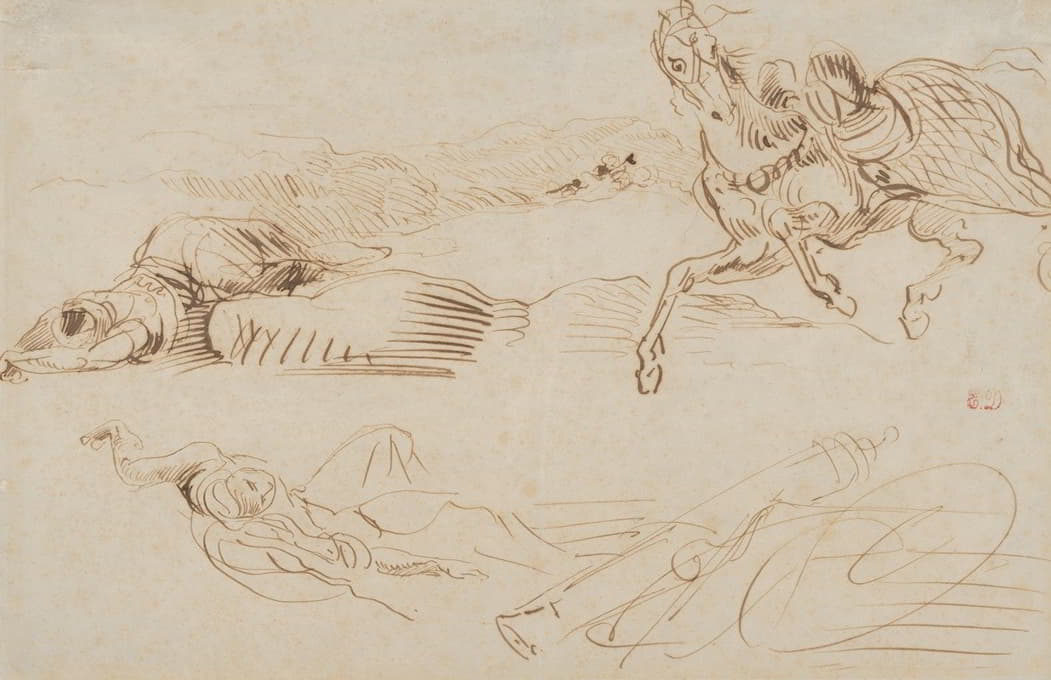 Eugène Delacroix - Fallen Warriors and a Runaway Horse