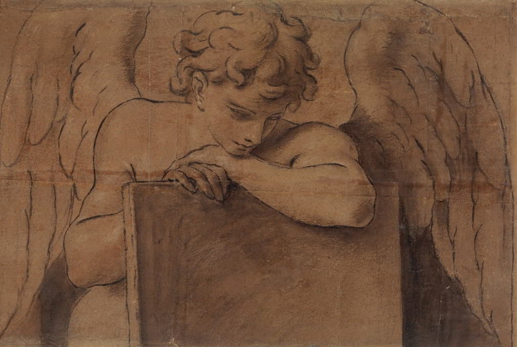 Marcantonio Franceschini - Cartoon Fragment for Adolescent Angel Leaning on a Tablet or Closed Book