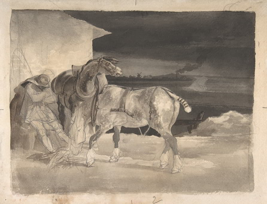 Théodore Géricault - Two Draft Horses with a Sleeping Driver