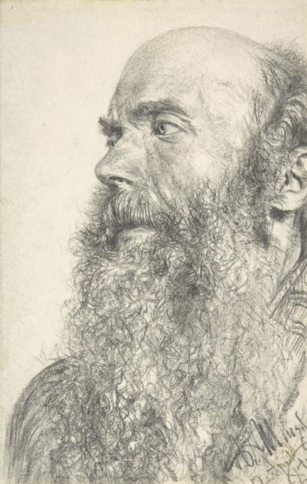 Adolph Menzel - Head of a Bearded Man