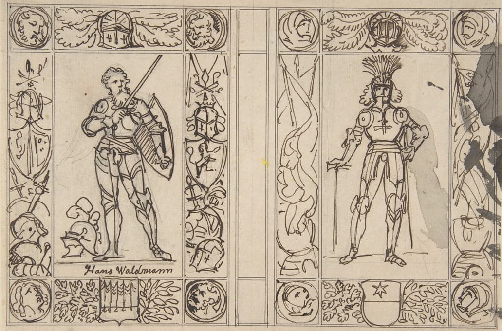 Carl Alexander von Heideloff - Study for Two Book Illustrations