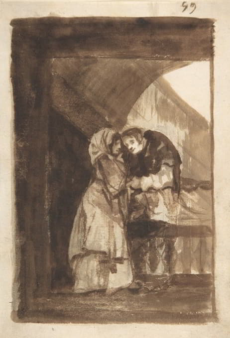 Francisco de Goya - A woman talking to a priest in a covered archway