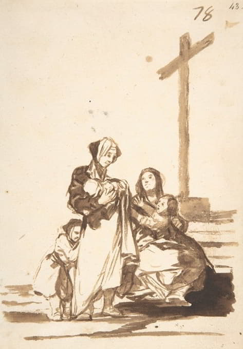 十字架附近的妇女和儿童