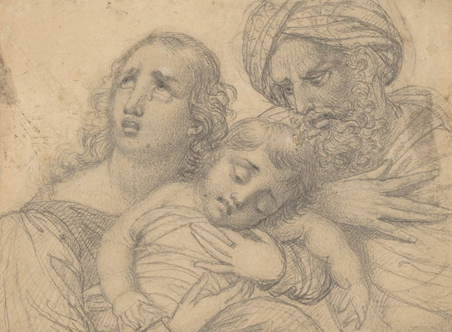 一个女人和一个戴头巾的男人绝望地抱着一个小孩
