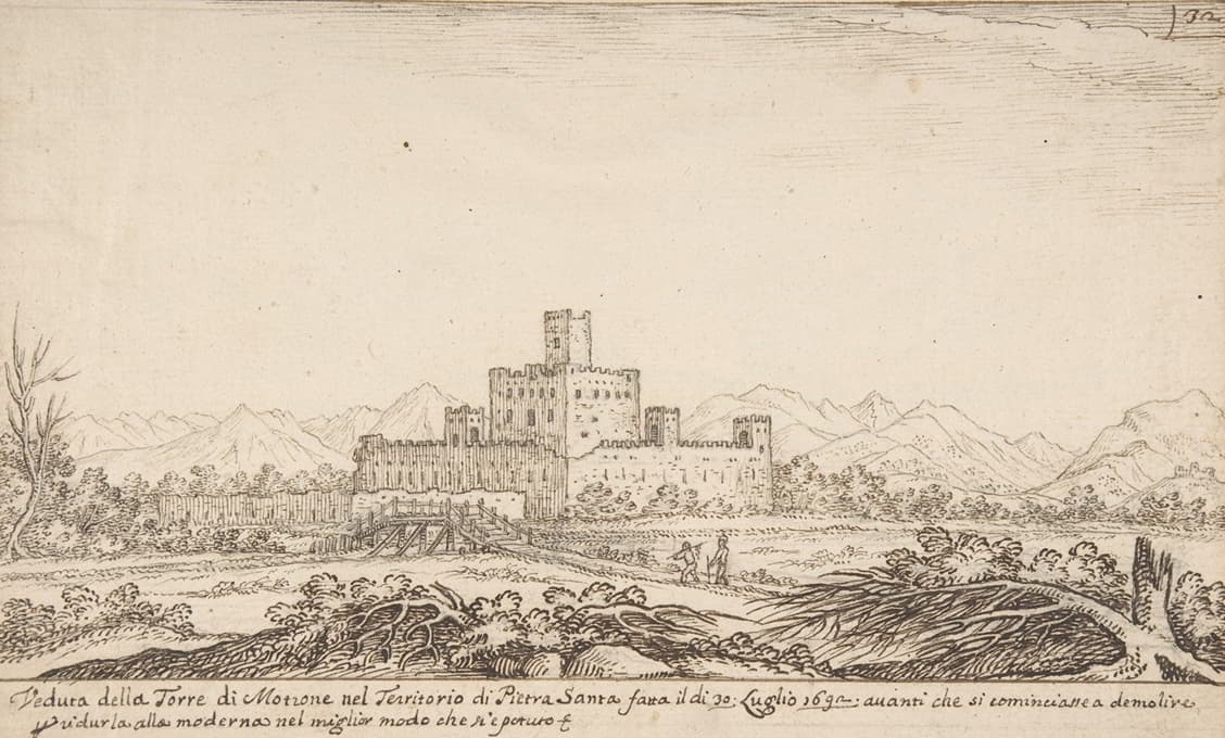 Giovanni Francesco Grimaldi - View of Motrone Castle (before its demolition around 1692)