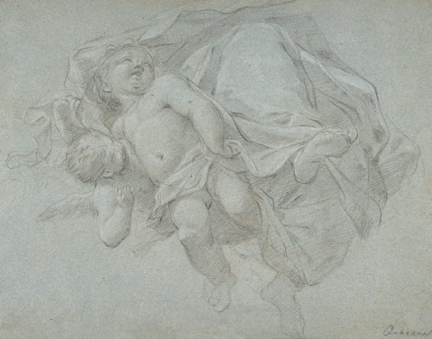 Jacopo Guarana - Two Putti Supporting the Lower Part of a Draped Figure