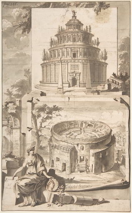 奥古斯都陵墓重建图（上图）和遗址视图（下图）