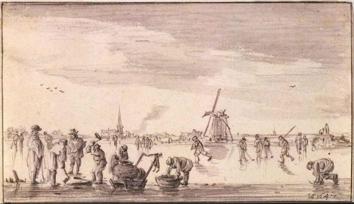 Jan van Goyen - Winter Landscape with Skaters and Fishermen