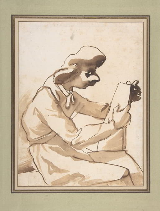 Pier Francesco Mola - Caricature of a Seated Man Reading