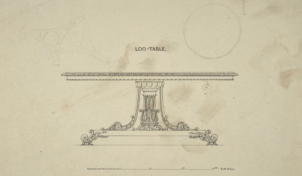 Robert William Hume - Design for Loo-Table, with plans of top and pedestal