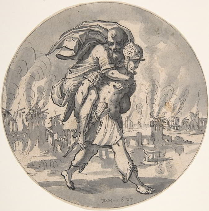 埃涅阿斯从燃烧的特洛伊城营救了他的父亲