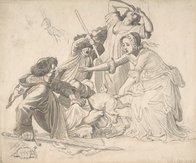 Wilhelm von Kaulbach - Illustration for Reinecke Fuchs; Tomcat Hinz being hit instead of Reinecke