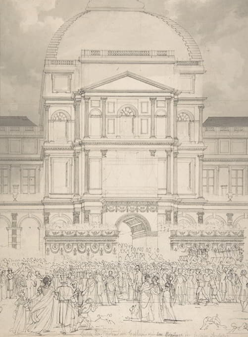 Charles Percier - Crowd in Front of the Tuileries Palace During the Wedding of Napoleon to Marie-Louise of Austria