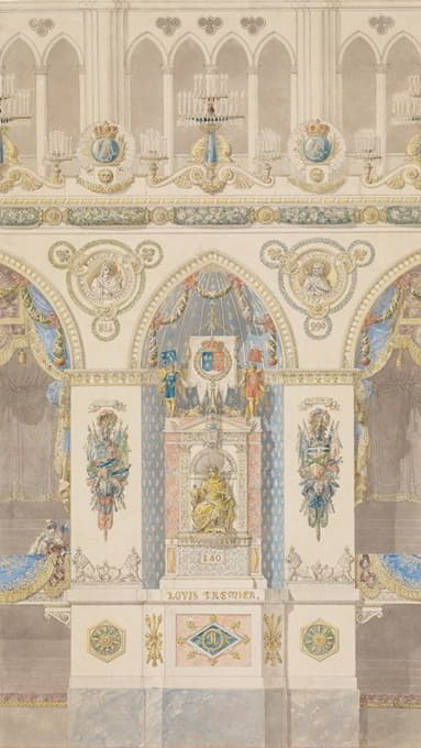 兰斯大教堂内立面图，带有路易一世国王雕像