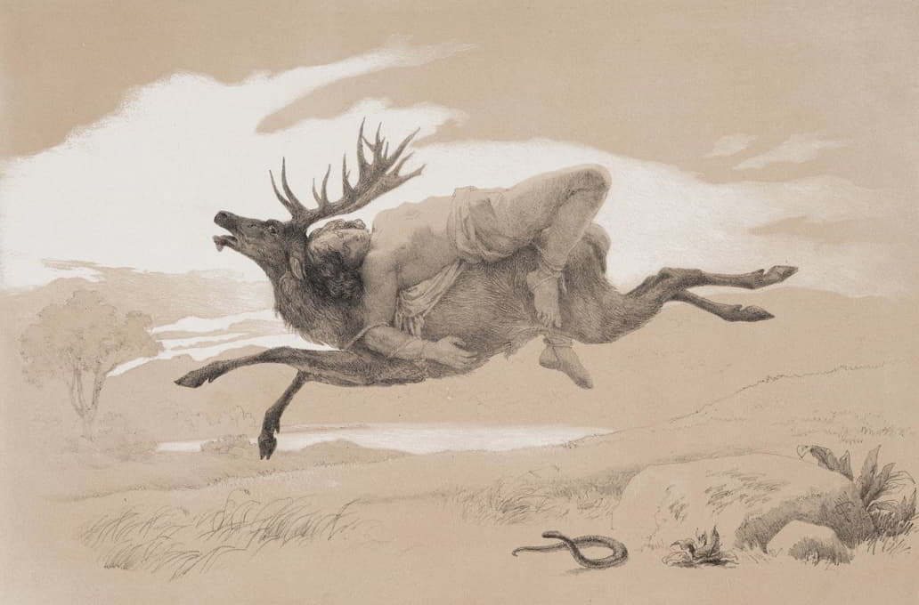Lorenz Frølich - Flugten, pag. 11, illustration til Christian Winthers ‘Hjortens Flugt’