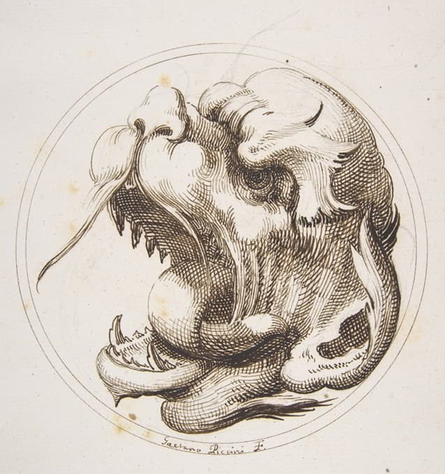 Gaetano Piccini - Large Grotesque Head With an Open Mouth Looking to the Left Within a Frame
