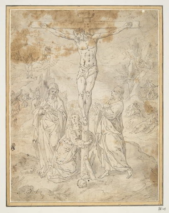 Hendrik de Clerck - Christ on the Cross between the Virgin and St. John with Scenes of the Passion in the Background