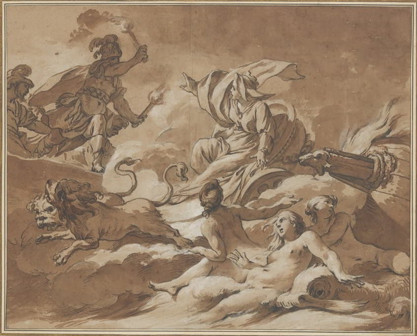 Jean Baptiste Marie Pierre - Cybele Prevents Turnus from Setting Fire to the Trojan Fleet by Transforming the Ships into Sea Goddesses