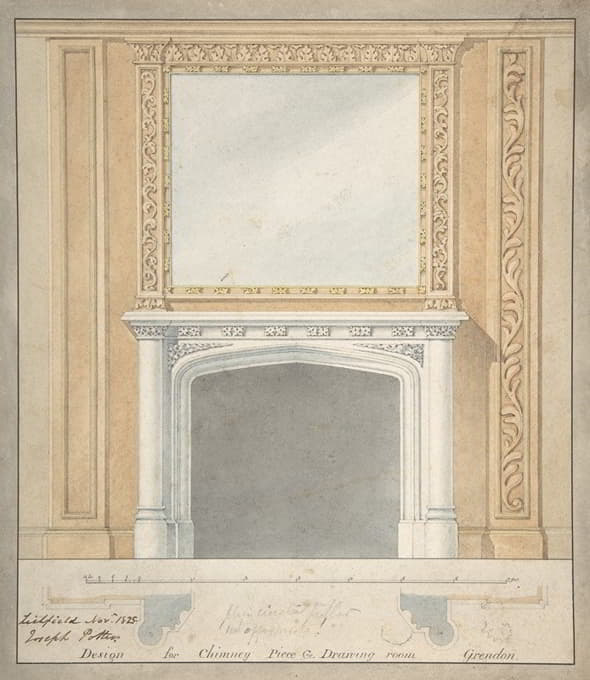 Joseph Potter - Design for a Chimney Piece in a ‘Jacobethan’ style, for the Drawingroom at Grendon Hall, Warwickshire