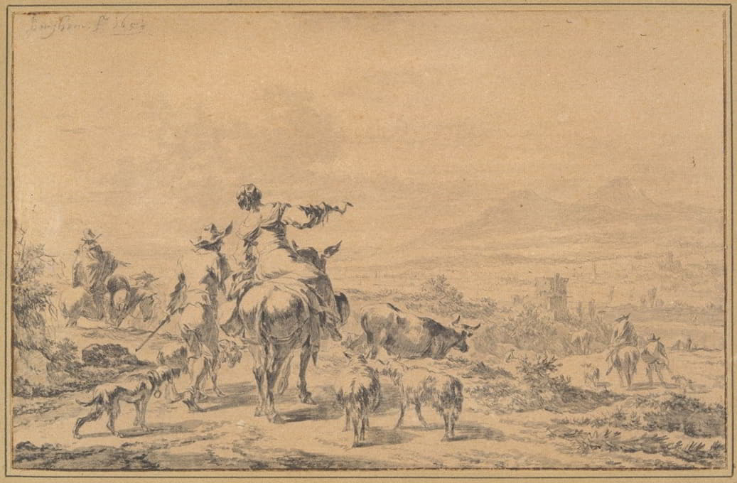 Nicolaes Pietersz. Berchem - Herdsmen in an Italian Landscape