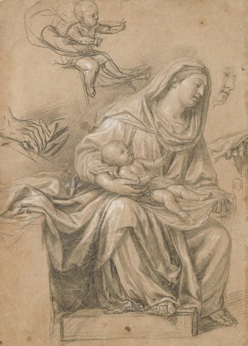 Nicolas de Plattemontagne - Seated Madonna, turned on the right, holding the Christ lying on her knees