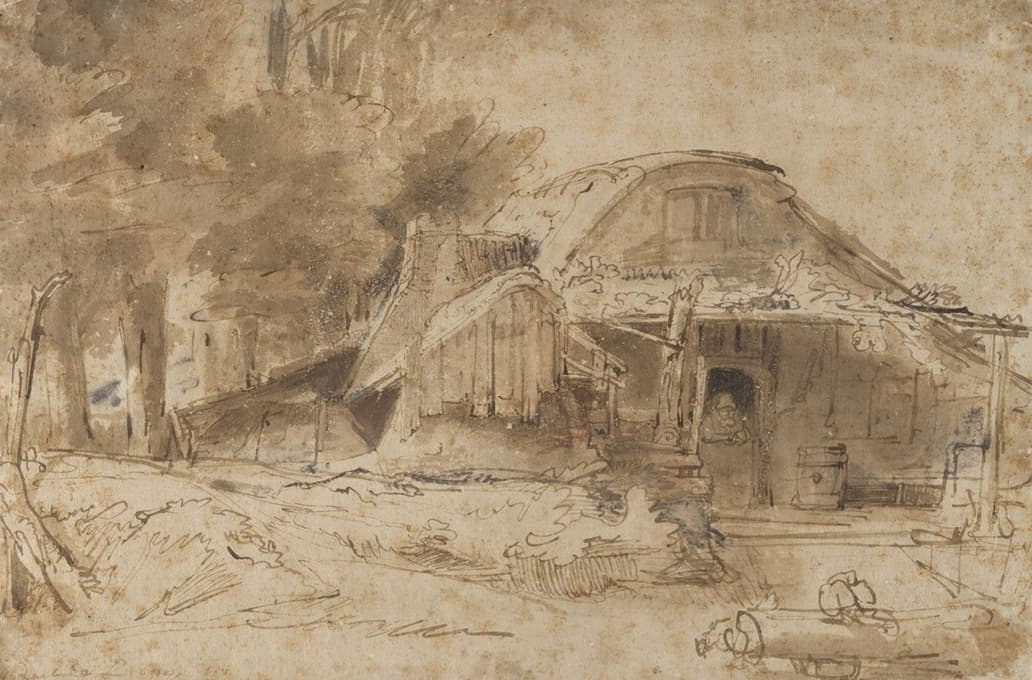 Rembrandt van Rijn - Cottage near the Entrance to a Wood