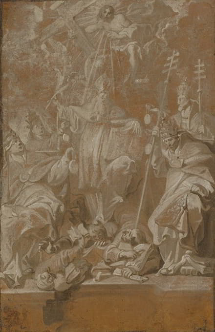 Antoine Sallaert - Saint Lambert Trampling his Murderers, Surrounded by the Four Church Fathers