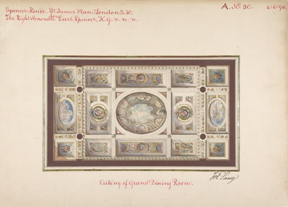 Frederick Sang - Ceiling of Dining Room, Spencer House, St. James Palace, London, about 1870