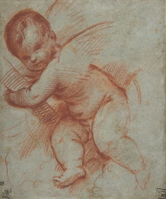 Circle of Titian - Winged Putto Holding the Base of a Cross