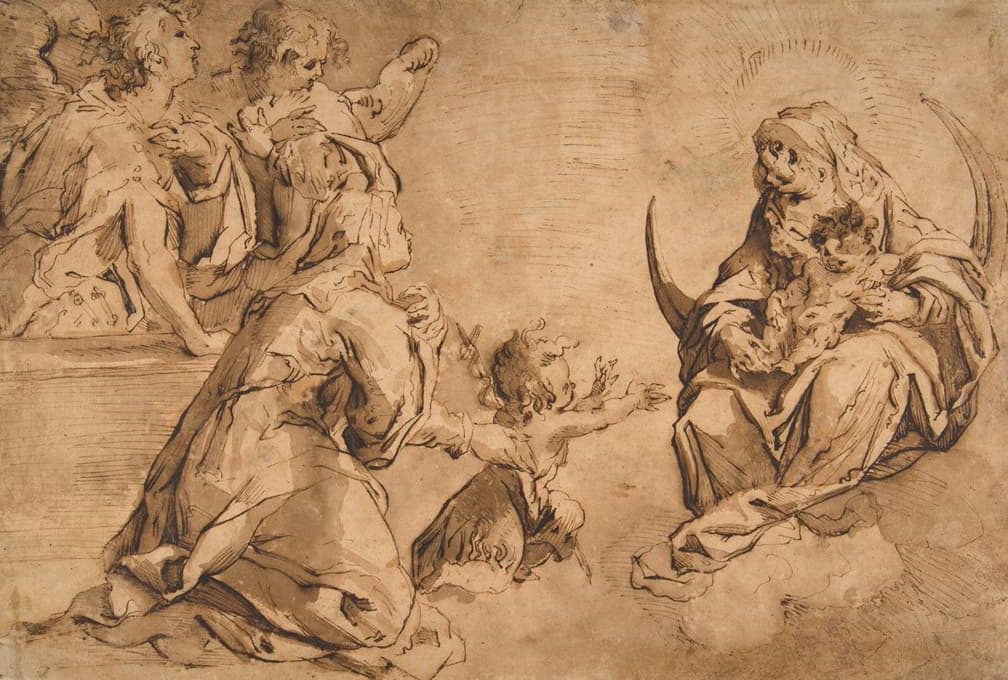 圣母与圣约翰、圣安妮和两位崇拜中的天使