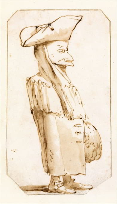 Giovanni Battista Tiepolo - Caricature of a Man in a Mask and a Tricorne, Standing in Profile to the Left