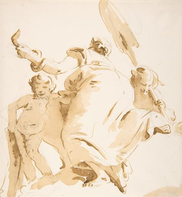Giovanni Battista Tiepolo - River God with an Oar, Woman Holding a Serpent, and a Standing Nude Boy