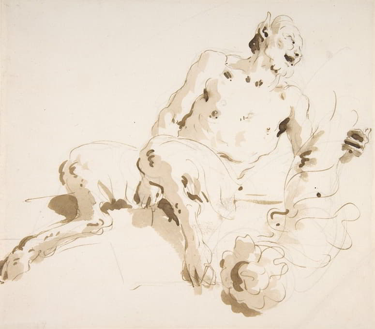 Giovanni Battista Tiepolo - Seated Satyr Holding a Garland