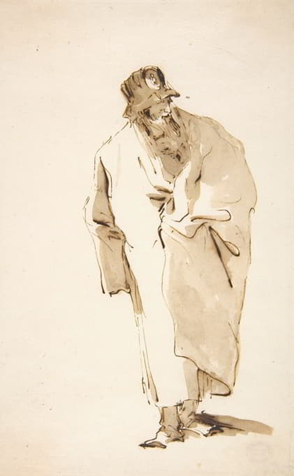 一个站着的男人，穿着一件大衣，戴着一顶高帽子，戴着一顶梅代伦牌长袍
