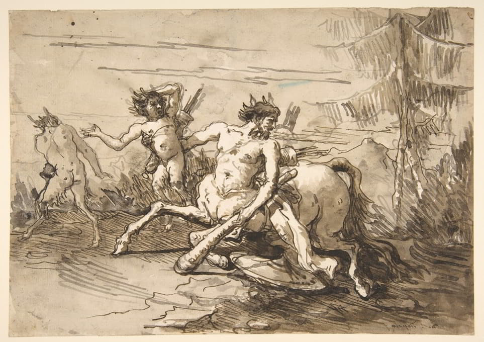 Giovanni Domenico Tiepolo - Centaur with a Club, and Two Satyrs