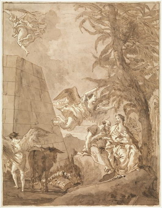 Giovanni Domenico Tiepolo - The Rest on the Flight into Egypt (with a Truncated Pyramid on the Right)