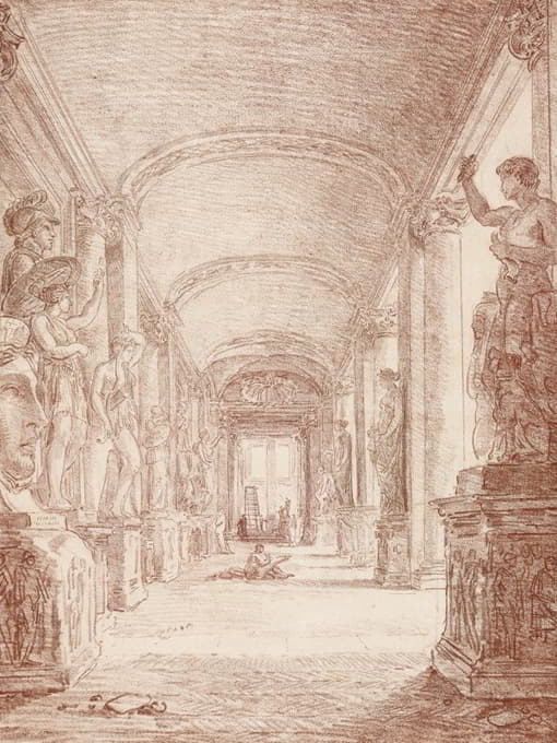 Hubert Robert - A Draftsman in the Capitoline Gallery