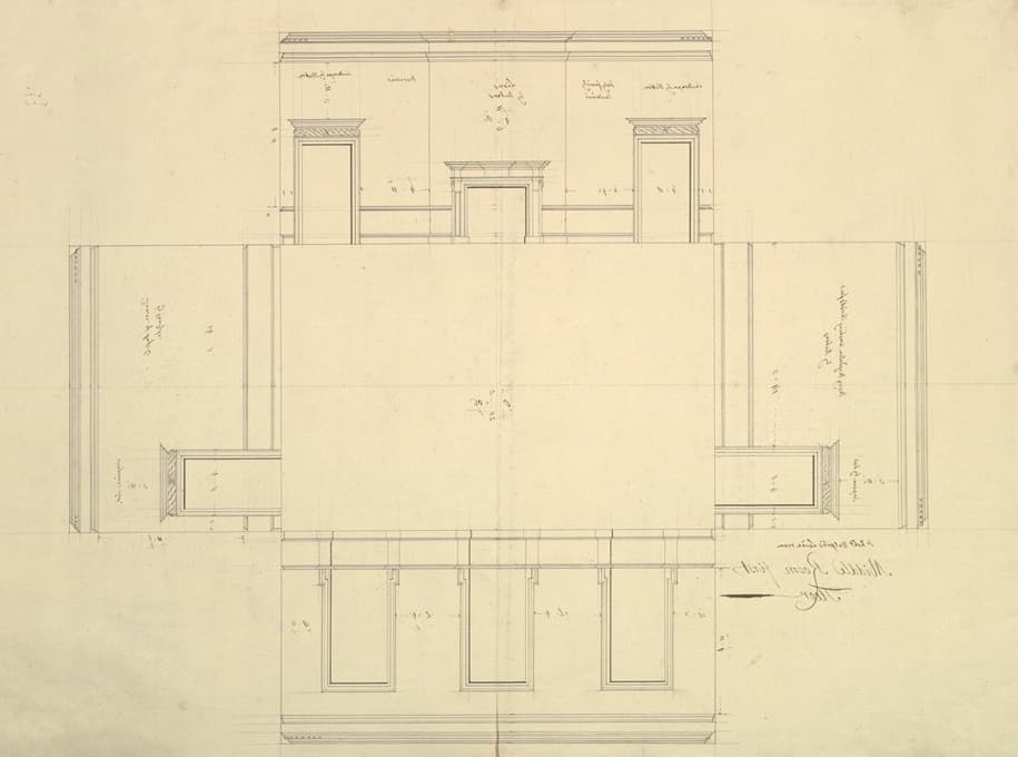 Isaac Ware - Treasury House, 10 Downing Street, London; Plan of the Great Middle Room (Sir Robert Walpole’s Levee Room, Northwest Corner, First Floor)