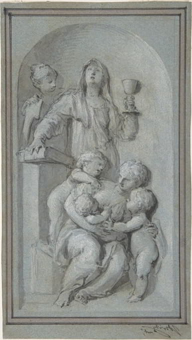 Jacob de Wit - Allegorical Figures of Faith, Hope and Charity in a Niche