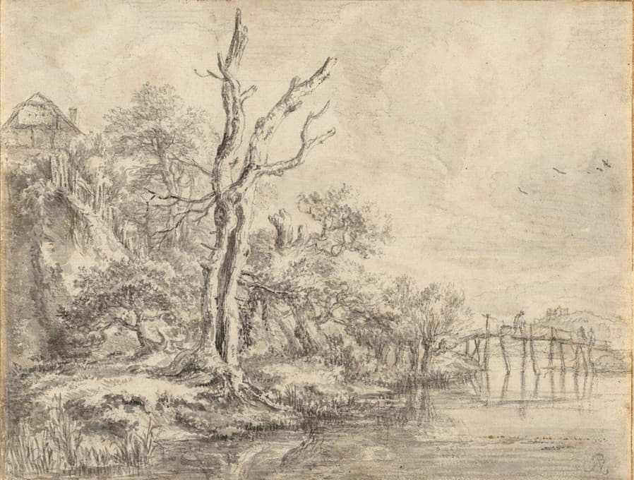 Jacob van Ruisdael - Dead Tree by a Stream at the Foot of a Hill