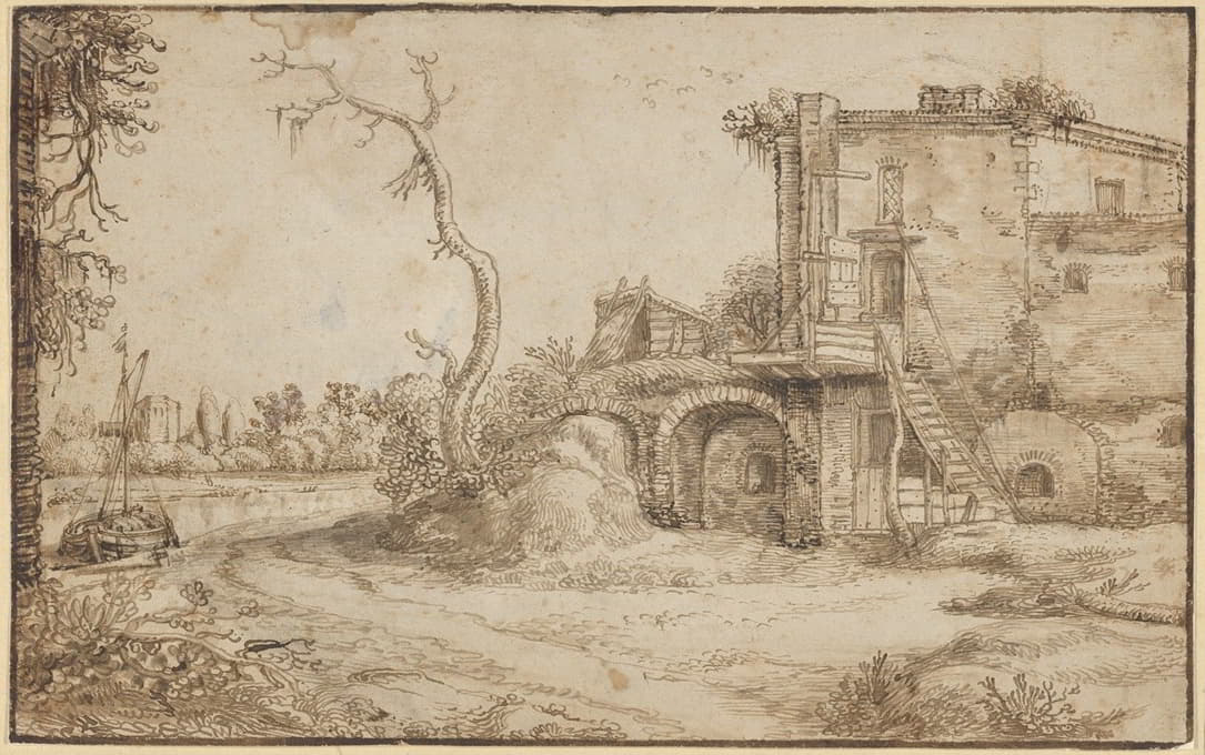 Jan van de Velde II - An Inhabited Ruin on the Bank of a River