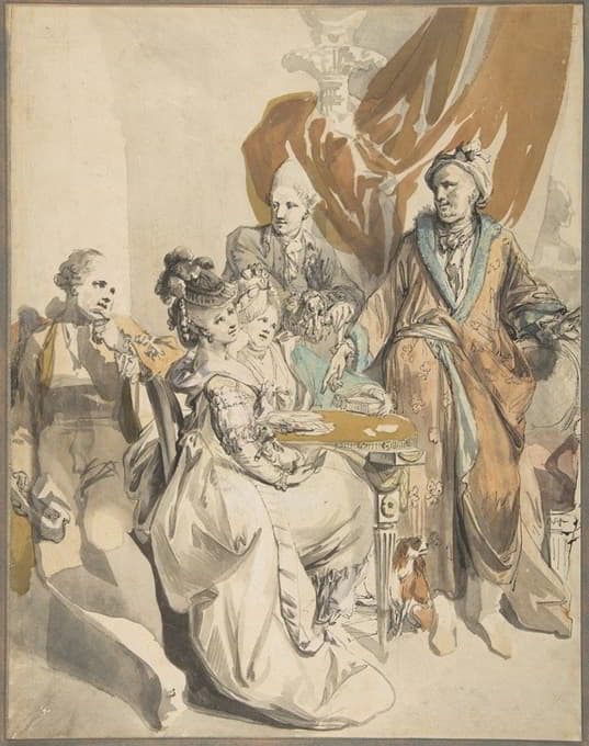 Johann Eleazar Zeissig - Two Women and Three Men Playing Cards