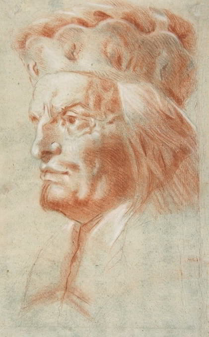 Lorenzo Baldissera Tiepolo - Bust-Length Study of a Man Wearing a Hat in Three-Quarter View (a Frankish Nobleman)