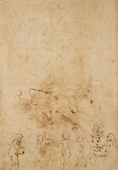 Michelangelo - Amorous Putti at Play; Head of a Bird