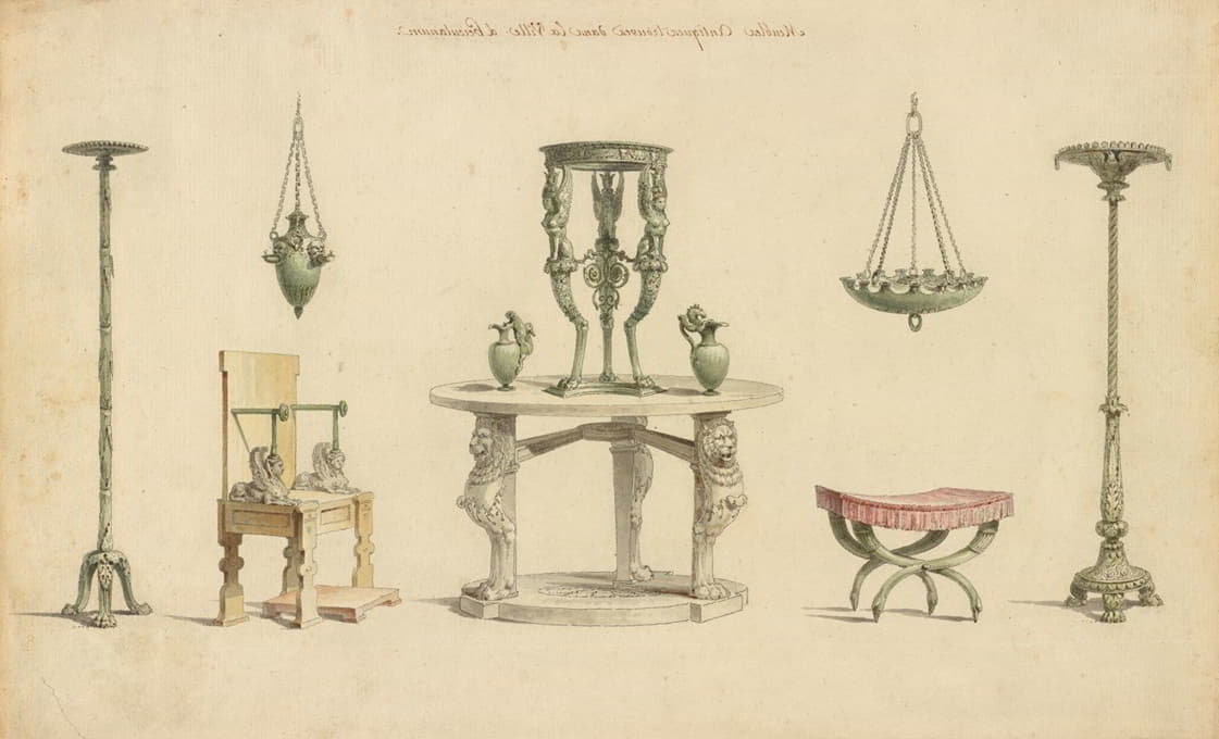 在Herculaneum发现的花瓶、家具和物品