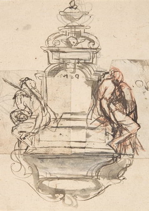 Pieter Verbruggen the Younger - Design for a sepulchral monument with two figures