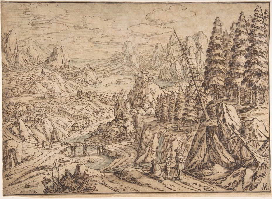 Tobias Verhaecht - Mountainous Landscape with Travelers on a Road