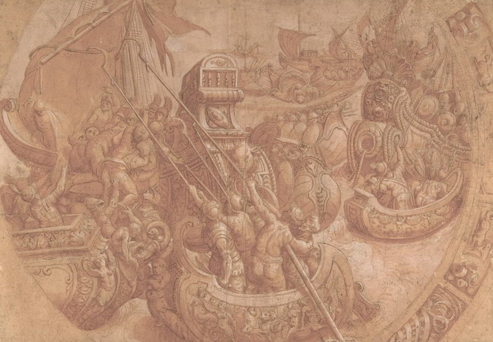 Workshop of Taddeo Zuccaro - The Sea Battle in the Gulf of Morbihan